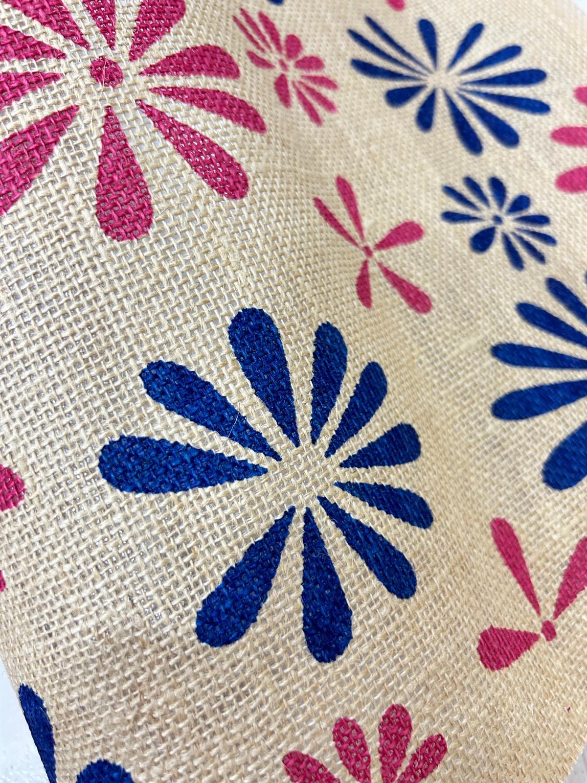 100% Natural Jute Fabric Flower Printed Product