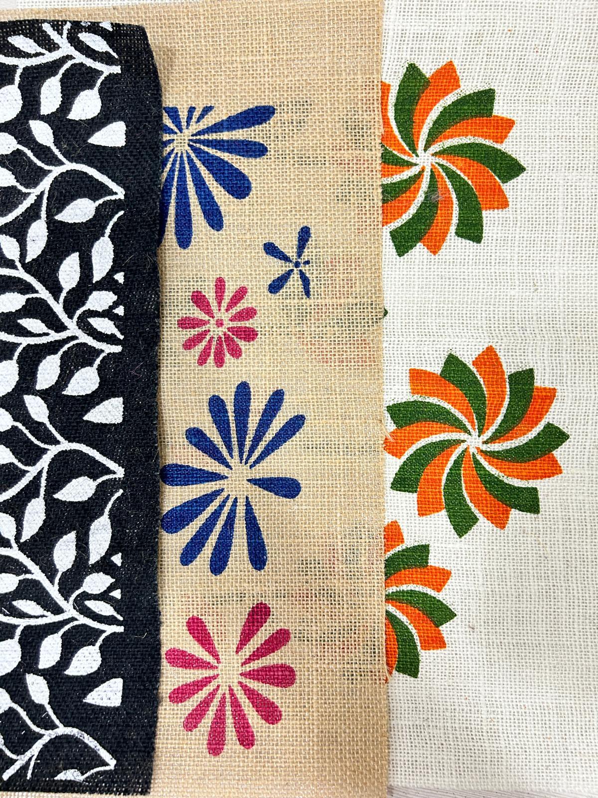 100% Natural Jute Fabric Flower Printed Product