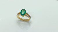 Natural Auspicious Emerald Gemstone and Diamond Ladies  Ring