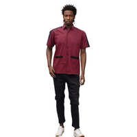 हेल्पर ड्रेस मारून शर्ट ब्लैक बॉटम्स के साथ