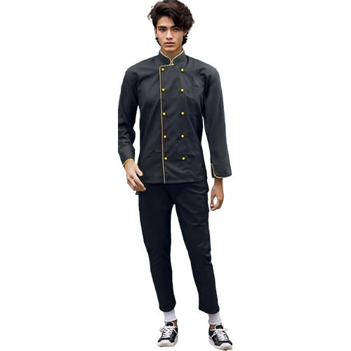 Chef Black And Yellow With Mashroom Button Coat - Material: Cotton