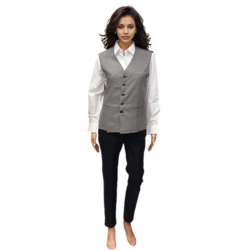 Ladies Checked V Neck Jacket - Color: Grey