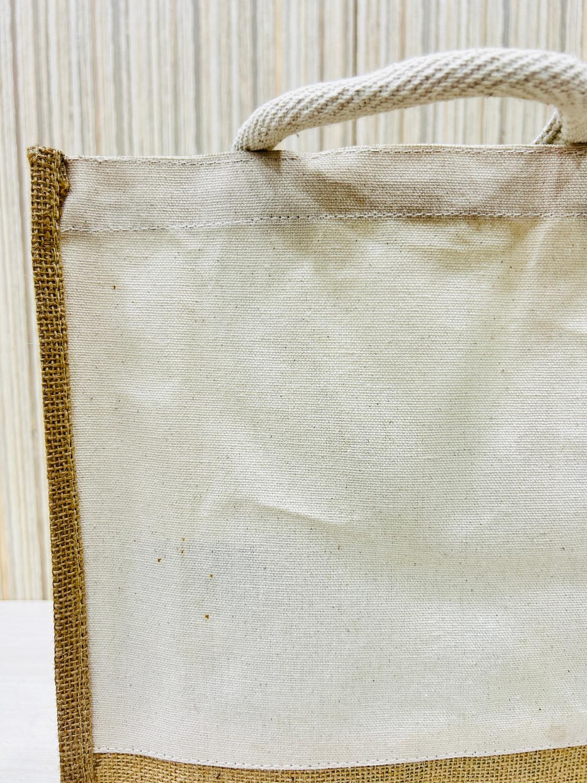 Jute Tote Shopping Bags with Canvas Front and Cotton Handle