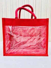Reusable Transparent Window Jute Shopping Bags for Wedding Gift