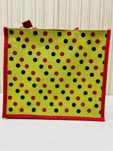 Grocery Jute Bag Dotted Print With Zipper Lock And Cotton Web Handles