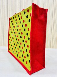 Grocery Jute Bag Dotted Print With Zipper Lock And Cotton Web Handles