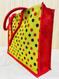 Grocery Jute Bag Dotted Print With Zipper Lock And Cotton Web Handles
