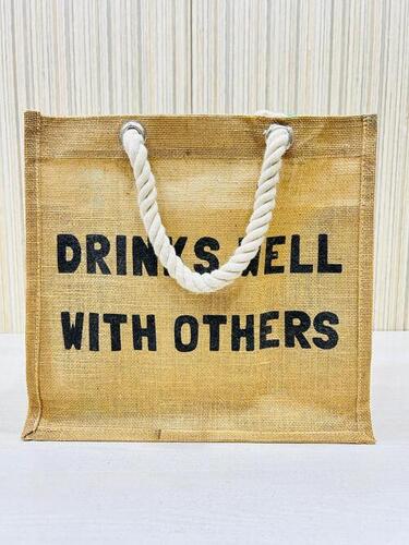 Jute Shopping And Grocery Bag With White Thick Twisted Rope Handle