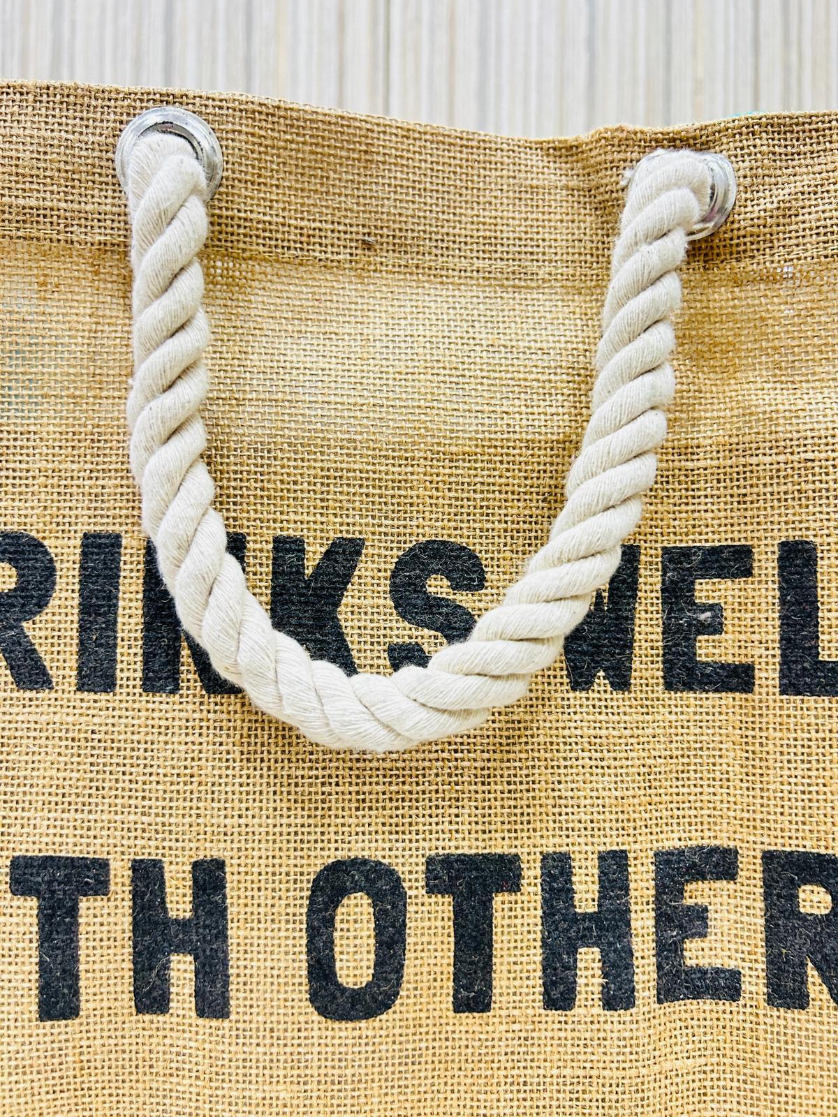 Jute Shopping And Grocery Bag With White Thick Twisted Rope Handle