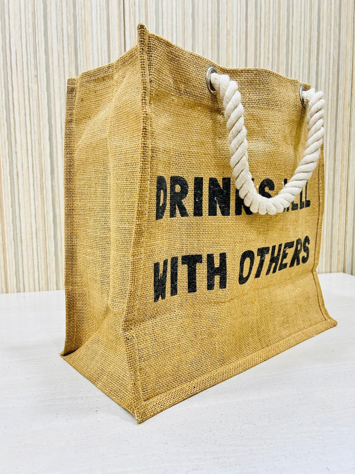 Jute Shopping And Grocery Bag With White Thick Twisted Rope Handle