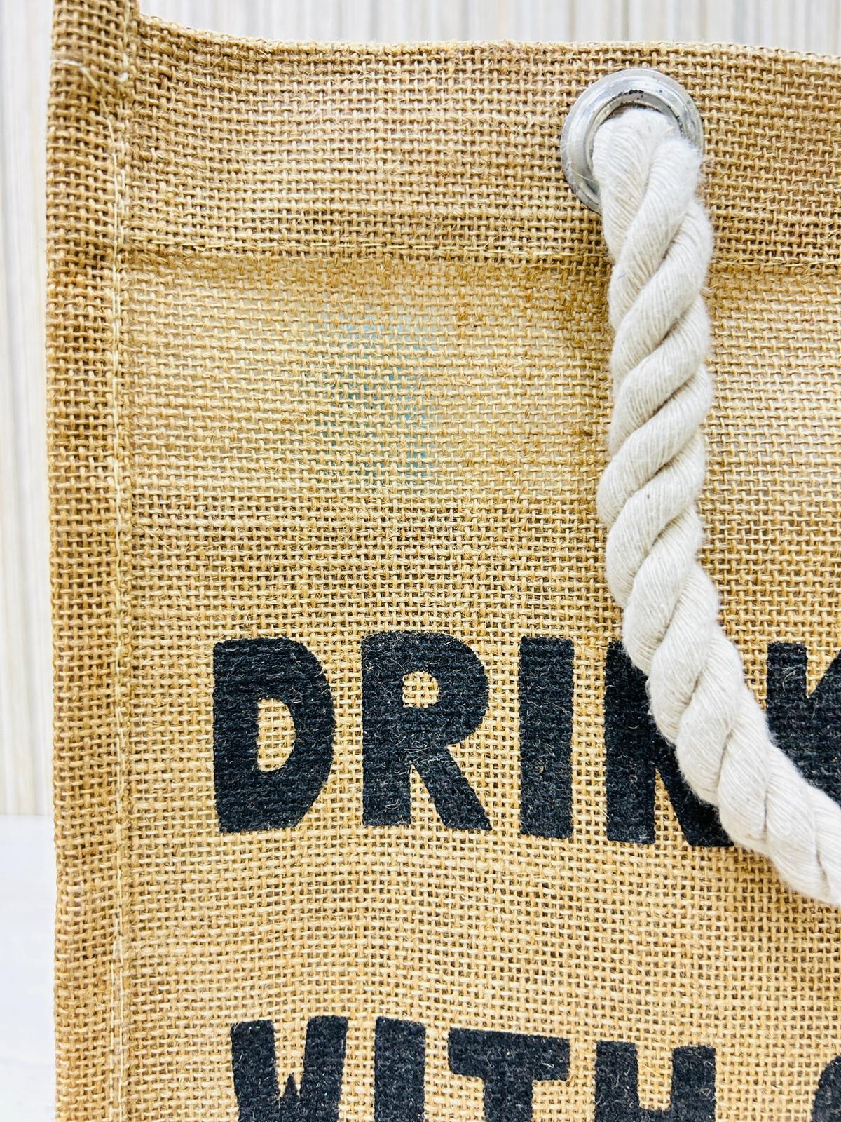 Jute Shopping And Grocery Bag With White Thick Twisted Rope Handle