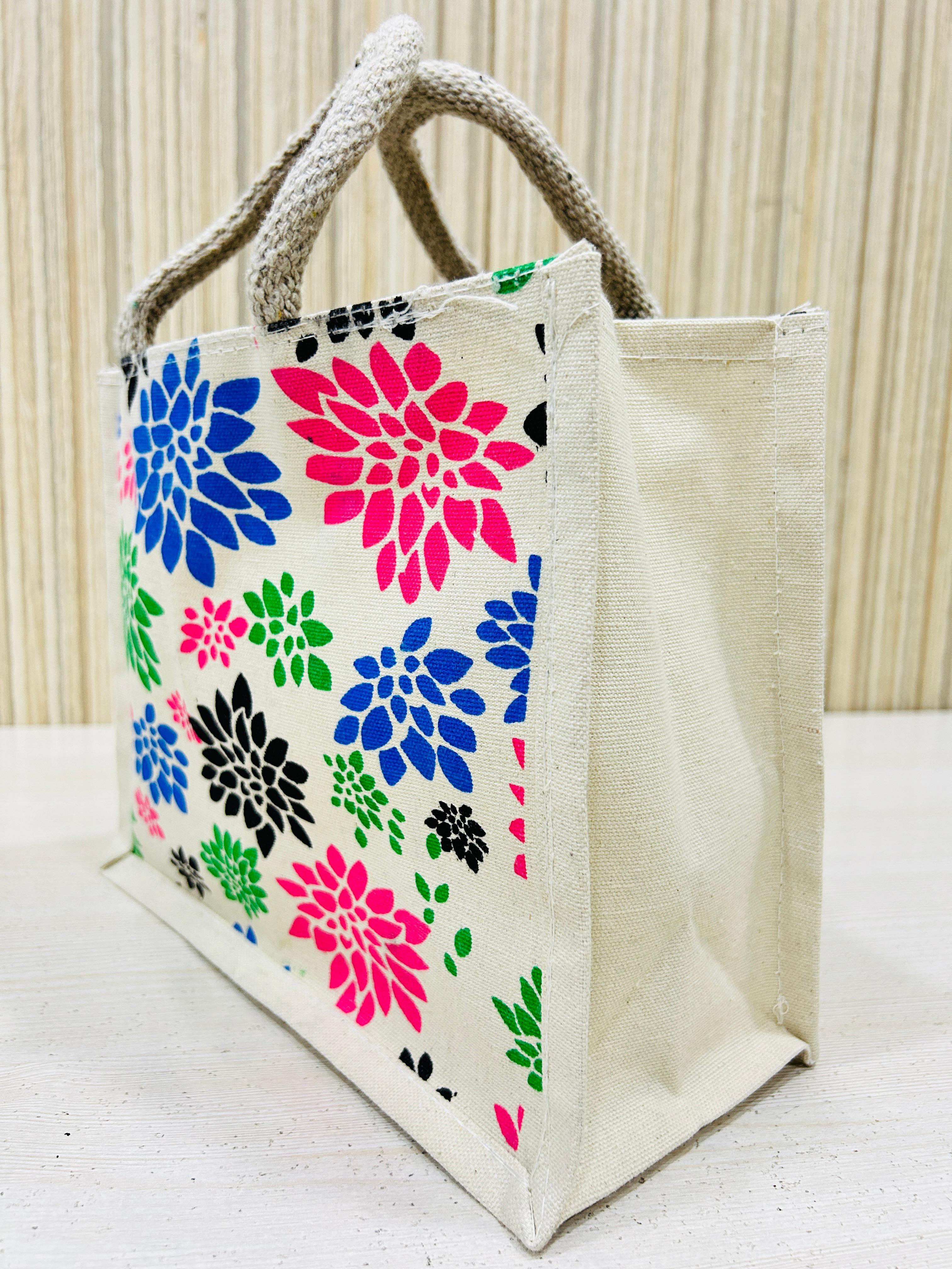 Flower Printed Canvas Bag at Best Price in India With Zipper Lock and with multi color