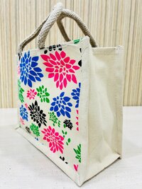 Flower Printed Canvas Bag at Best Price in India With Zipper Lock and with multi color