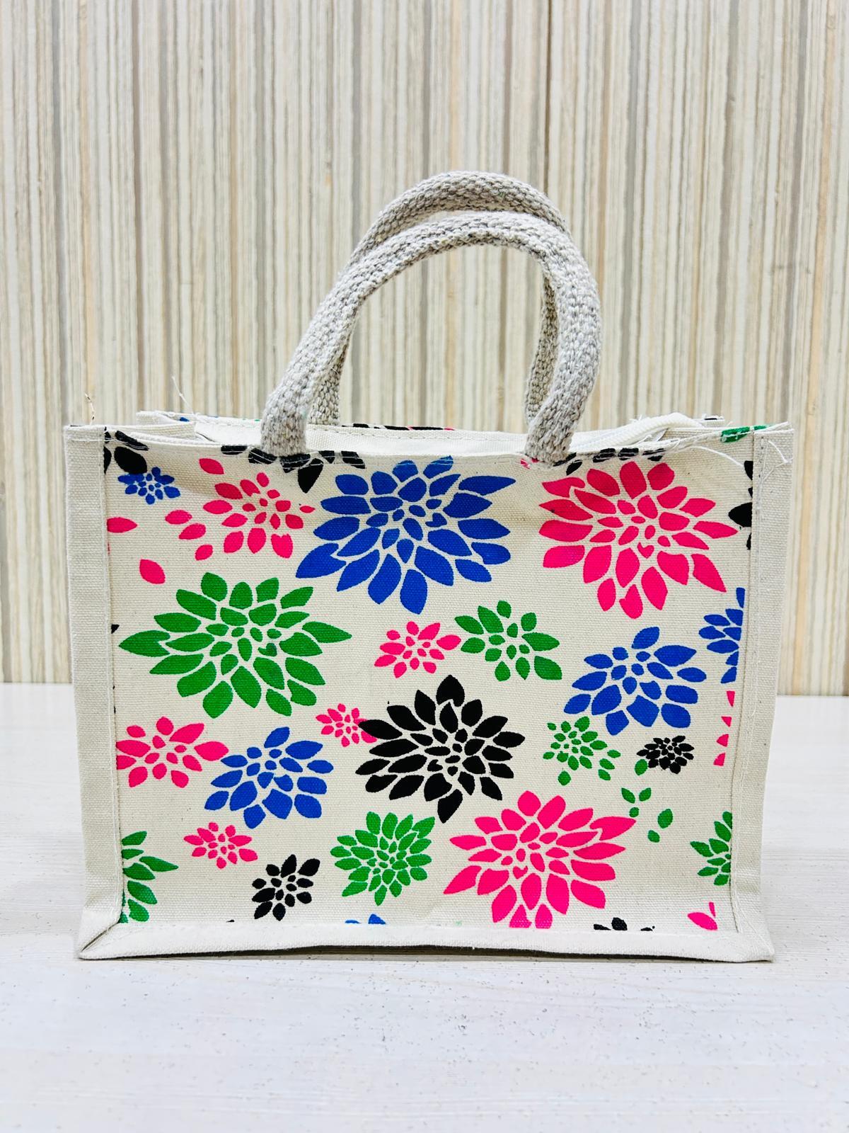 Flower Printed Canvas Bag at Best Price in India With Zipper Lock and with multi color