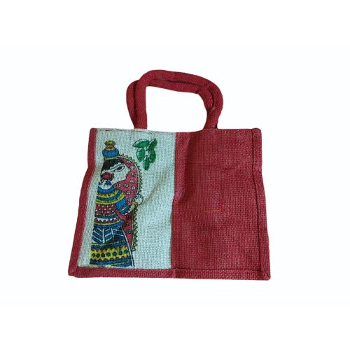 Zipper Printed Jute Handbag - Color: Multicolor