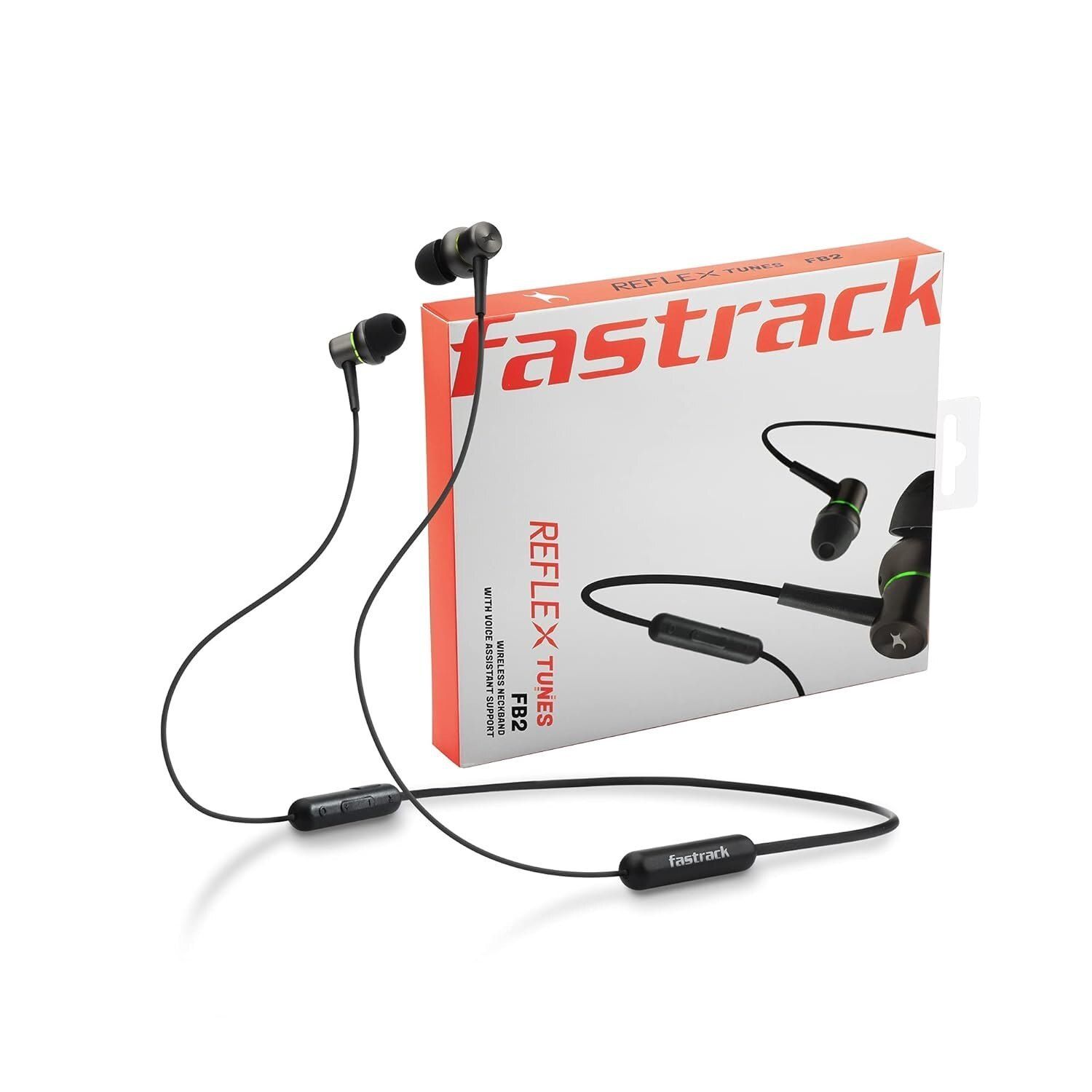 Fastrack Reflex Tunes FB2BKB02 Wireless BT in-Ear Neckband Earphone with Mic (Black and Green)