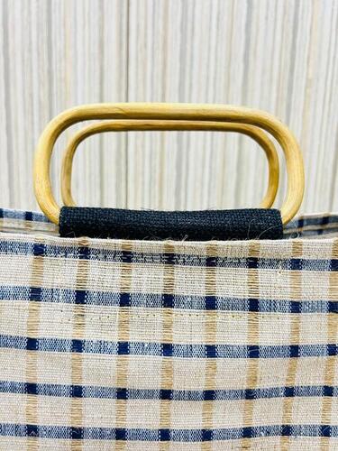 Bamboo Handle Jute Jumbo Shopping Bag In Stripe design