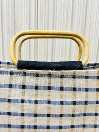 Bamboo Handle Jute Shopping Bag 24*22*8 - Jumbo Size, Multi Color, Striped Design With Eco-friendly Material And Comfortable Bamboo Cane Handle