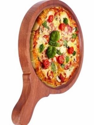 Wooden Pizza Platter Bat Snack Serving Plate for Home and Cafe Round Slim 9 Inch  for 8 inch Pizza