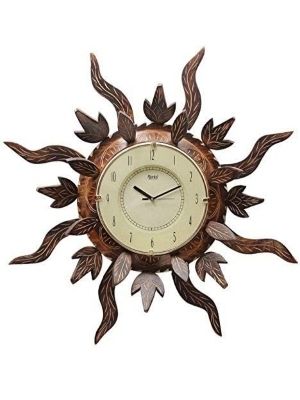 Unique Sun Design Wooden Wall Clock - Color: Antique