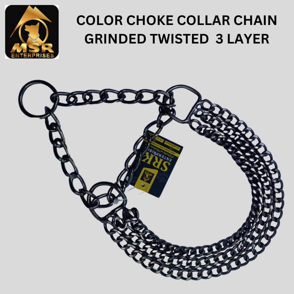 Dog Color Choke Collar Chain 3 Layer with Black Blue  Plating