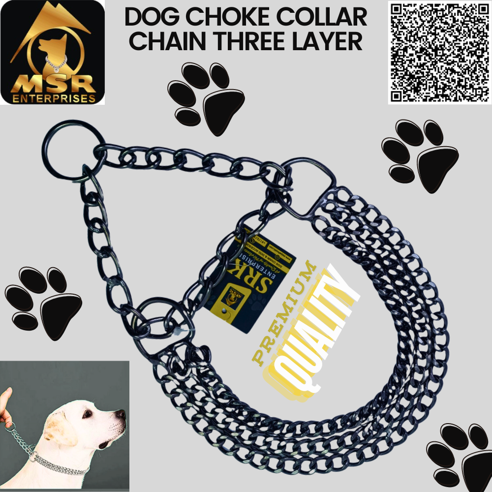 Dog Color Choke Collar Chain 3 Layer with Black Blue  Plating