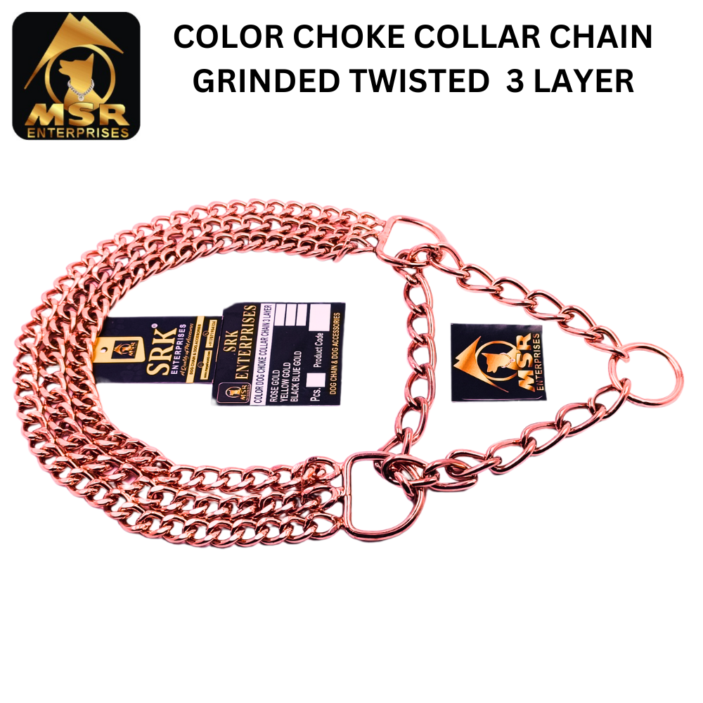 Dog Color Choke Collar Chain 3 Layer with Rose Gold Plating