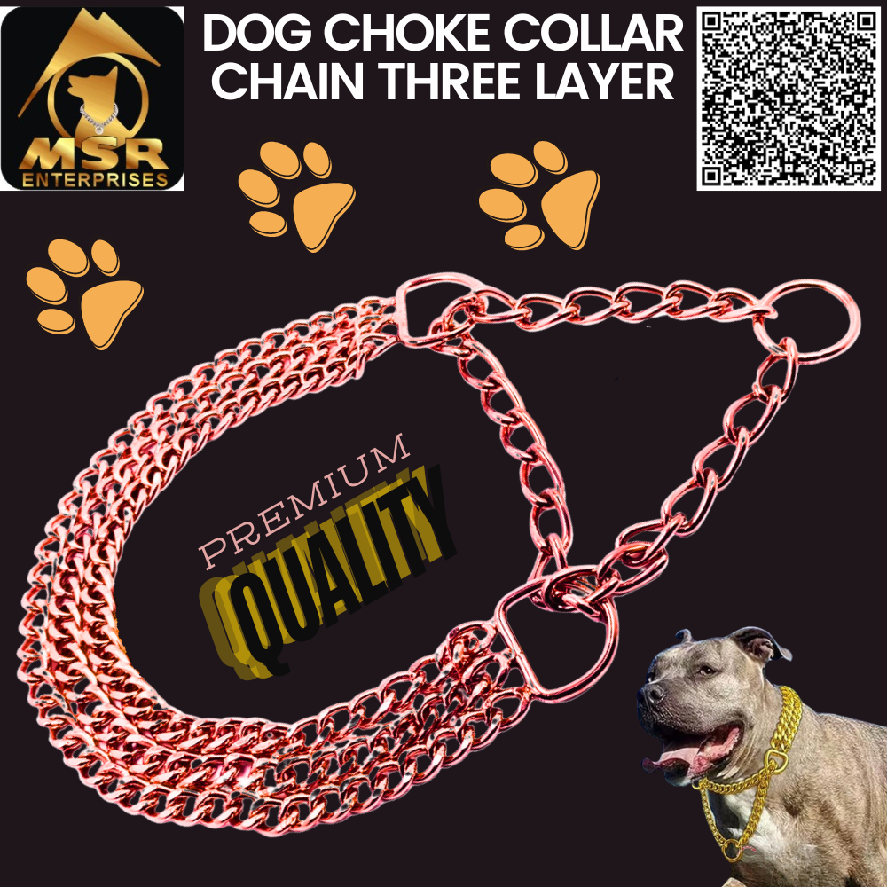 Dog Color Choke Collar Chain 3 Layer with Rose Gold Plating