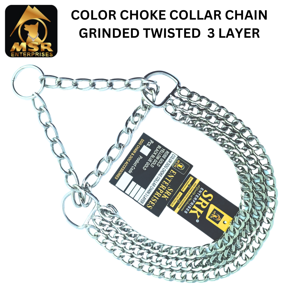 Dog Color Choke Collar Chain 3 Layer with Silver Gold Plating