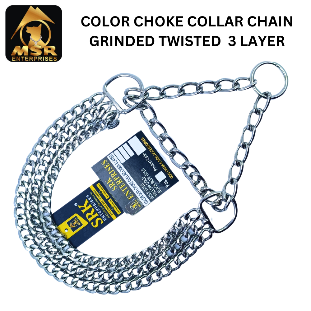 Dog Color Choke Collar Chain 3 Layer with Silver Gold Plating