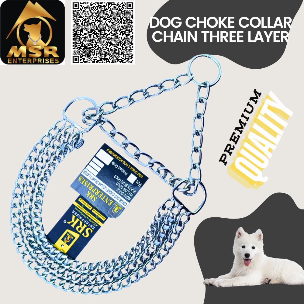 Dog Color Choke Collar Chain 3 Layer with Silver Gold Plating