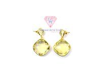 925 Sterling Silver Lemon Quartz Gemstone 18K Gold Plated Handmade Stud Earring