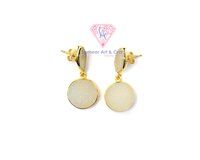 925 Sterling Silver White Druzy Gemstone 18K Gold Plated Handmade Stud Earring