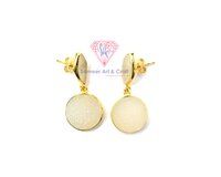 925 Sterling Silver White Druzy Gemstone 18K Gold Plated Handmade Stud Earring