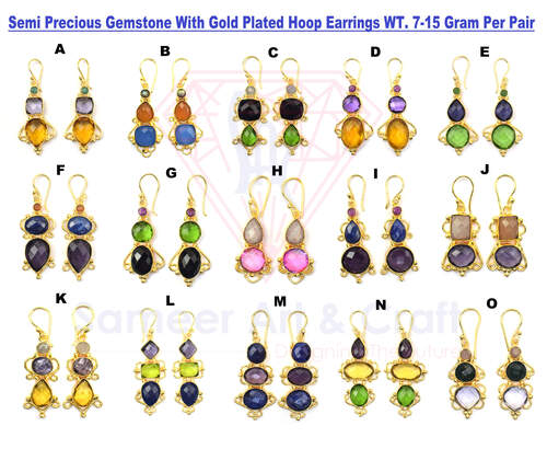 Semi Precious Gemstone With 18K Gold Plated Handmade Hoop Earring