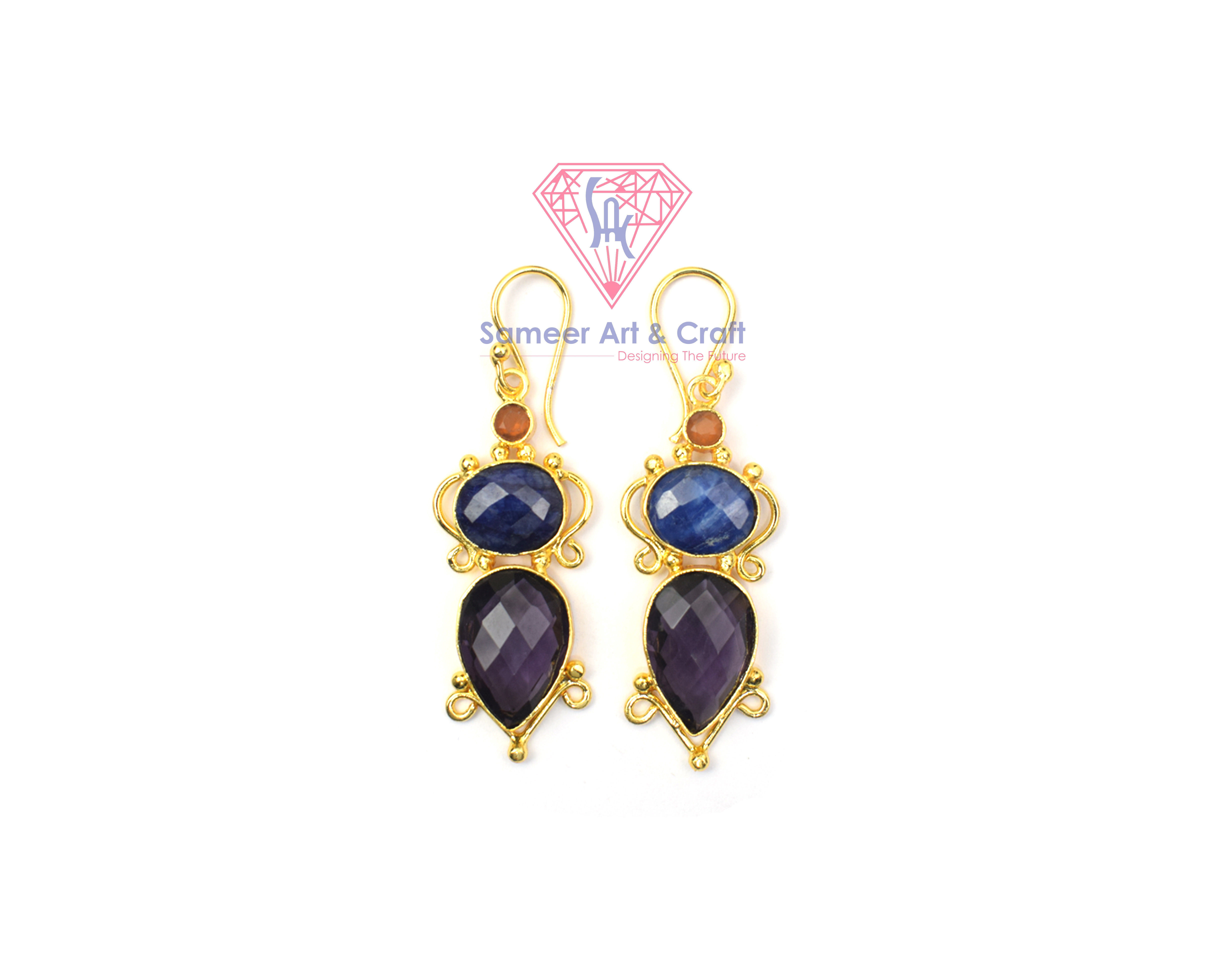 Semi Precious Gemstone With 18K Gold Plated Handmade Hoop Earring