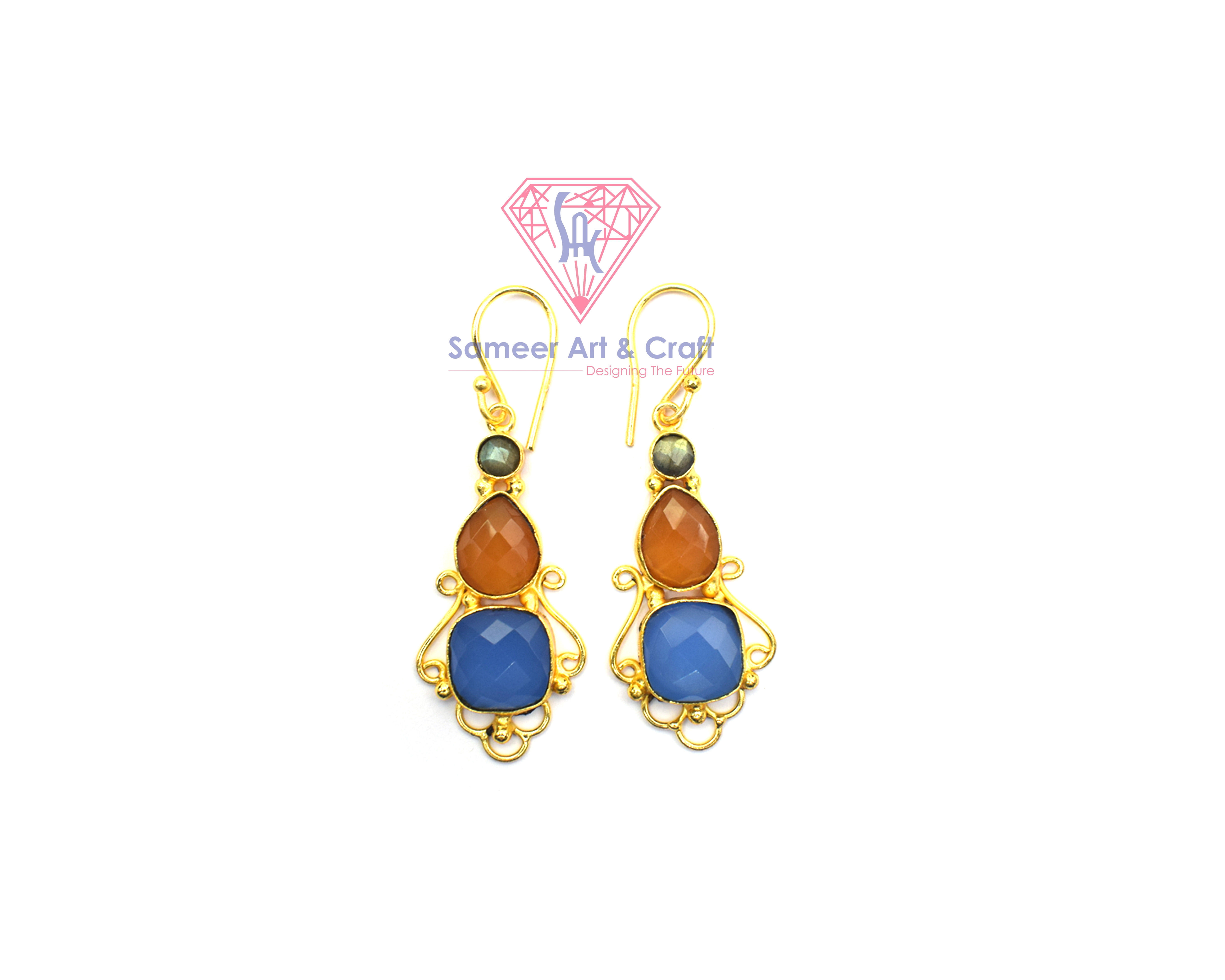 Semi Precious Gemstone With 18K Gold Plated Handmade Hoop Earring