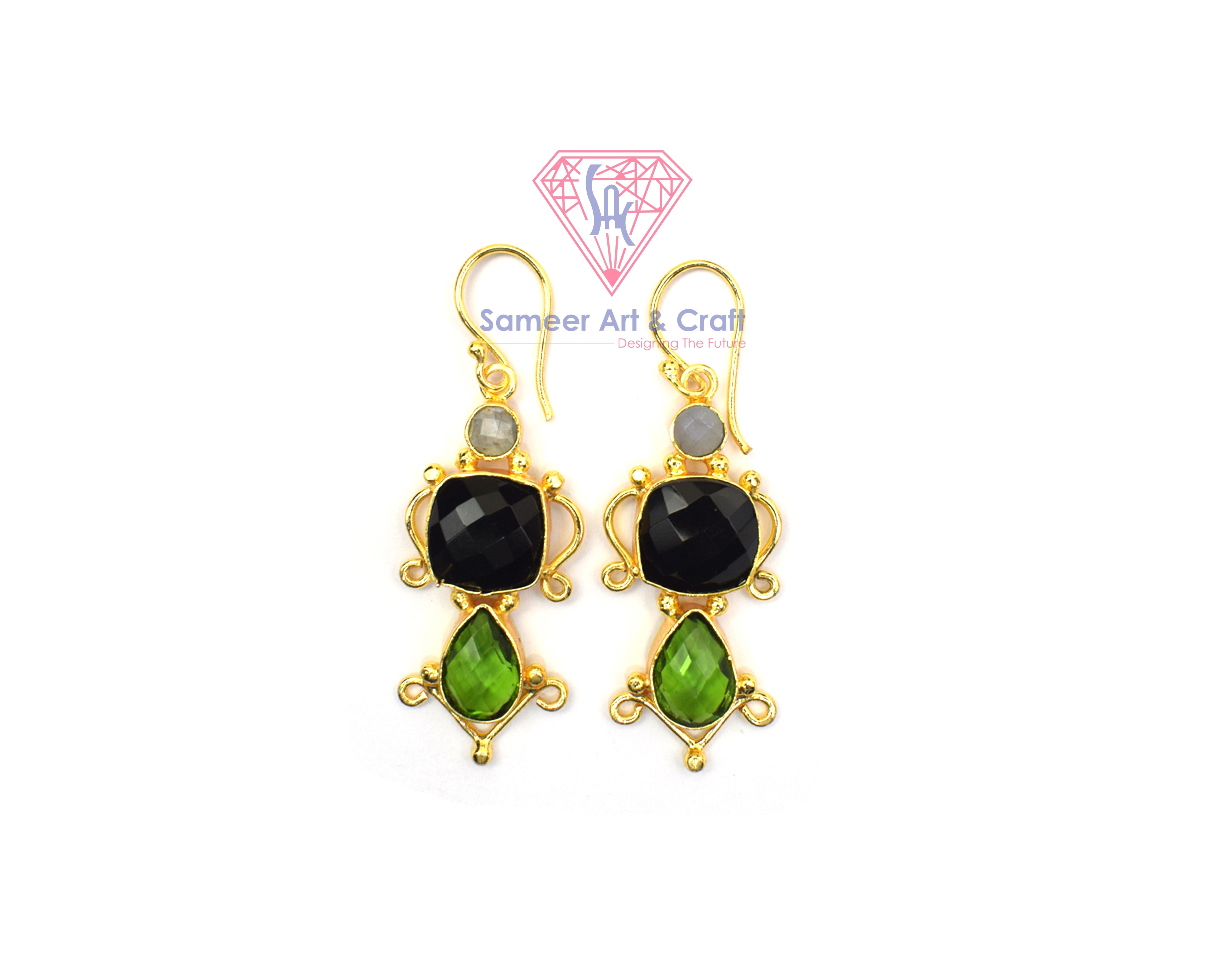 Semi Precious Gemstone With 18K Gold Plated Handmade Hoop Earring