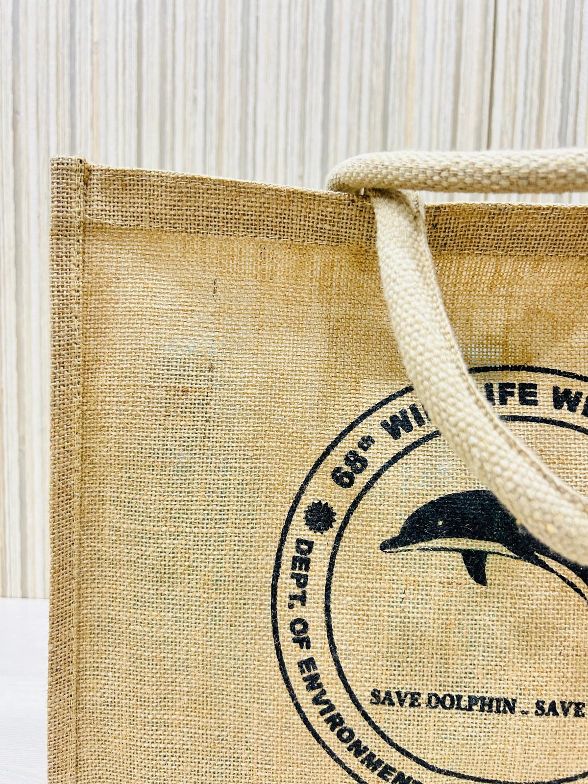 Eco-friendly Sustainable and Biodegradable Jute Shopping Bag with White thick Rope