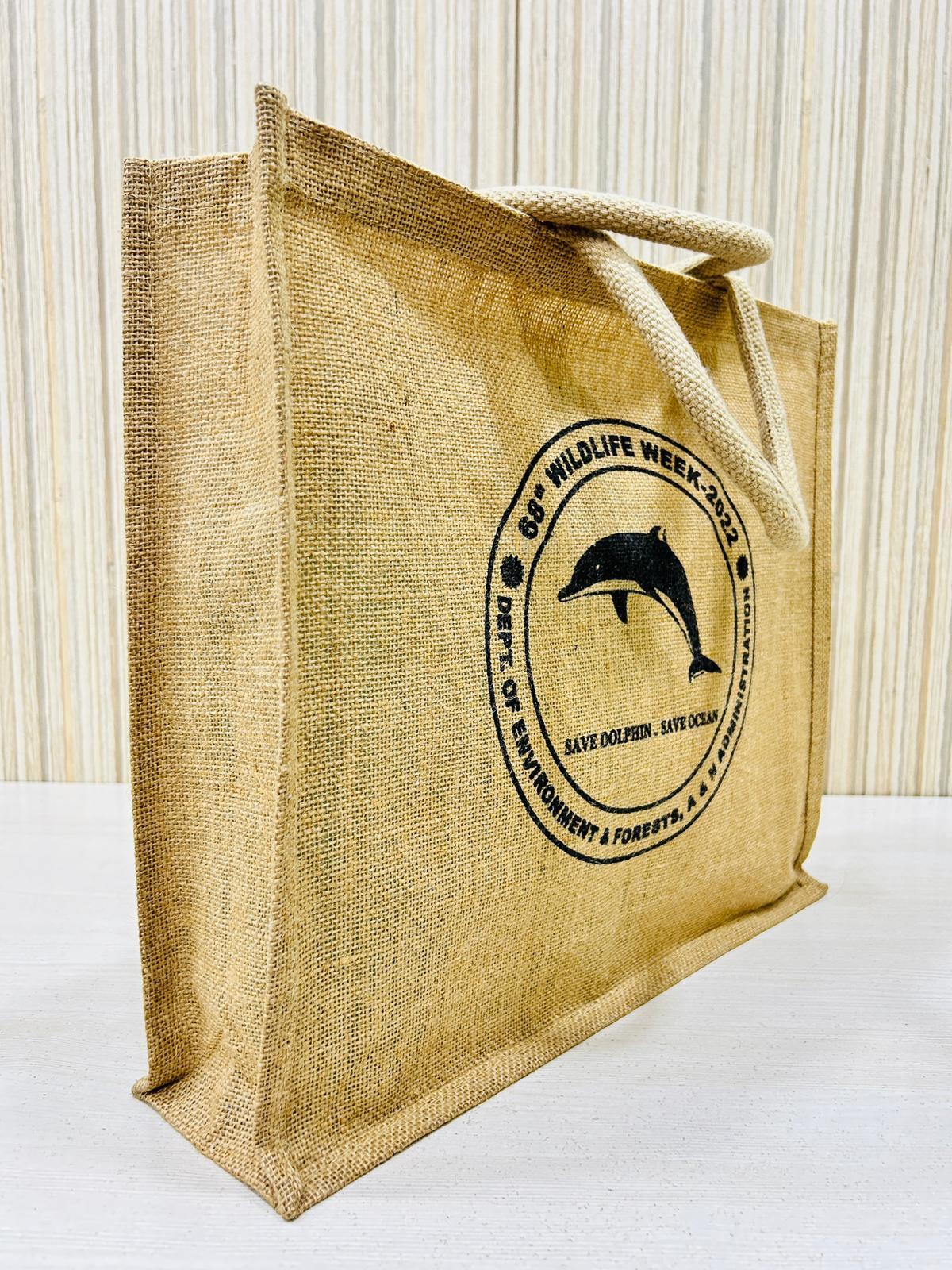 Eco-friendly Sustainable and Biodegradable Jute Shopping Bag with White thick Rope