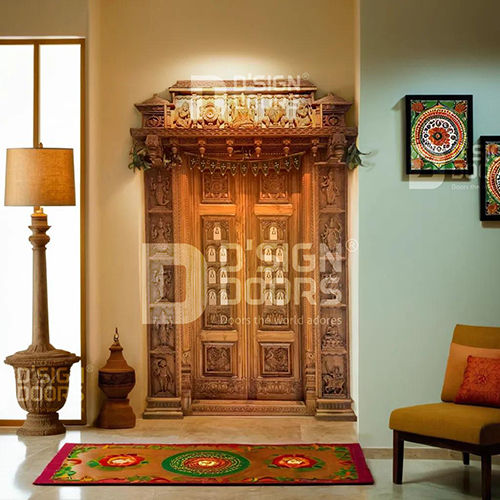 Traditional Pooja Room Wooden Door - Color: Brown