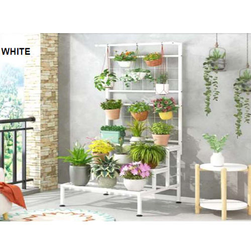 1261 150X60X54Cm Metal Three Tier Planter Stand - Color: White