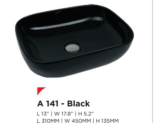 DESIIGNER TABLE TOP - Ceramic, One Piece Structure , Above Counter Installation, Black Finish, 8 Kilograms