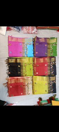 BHAGALPURI LINEN CONTRAST HANDWORK SAREES