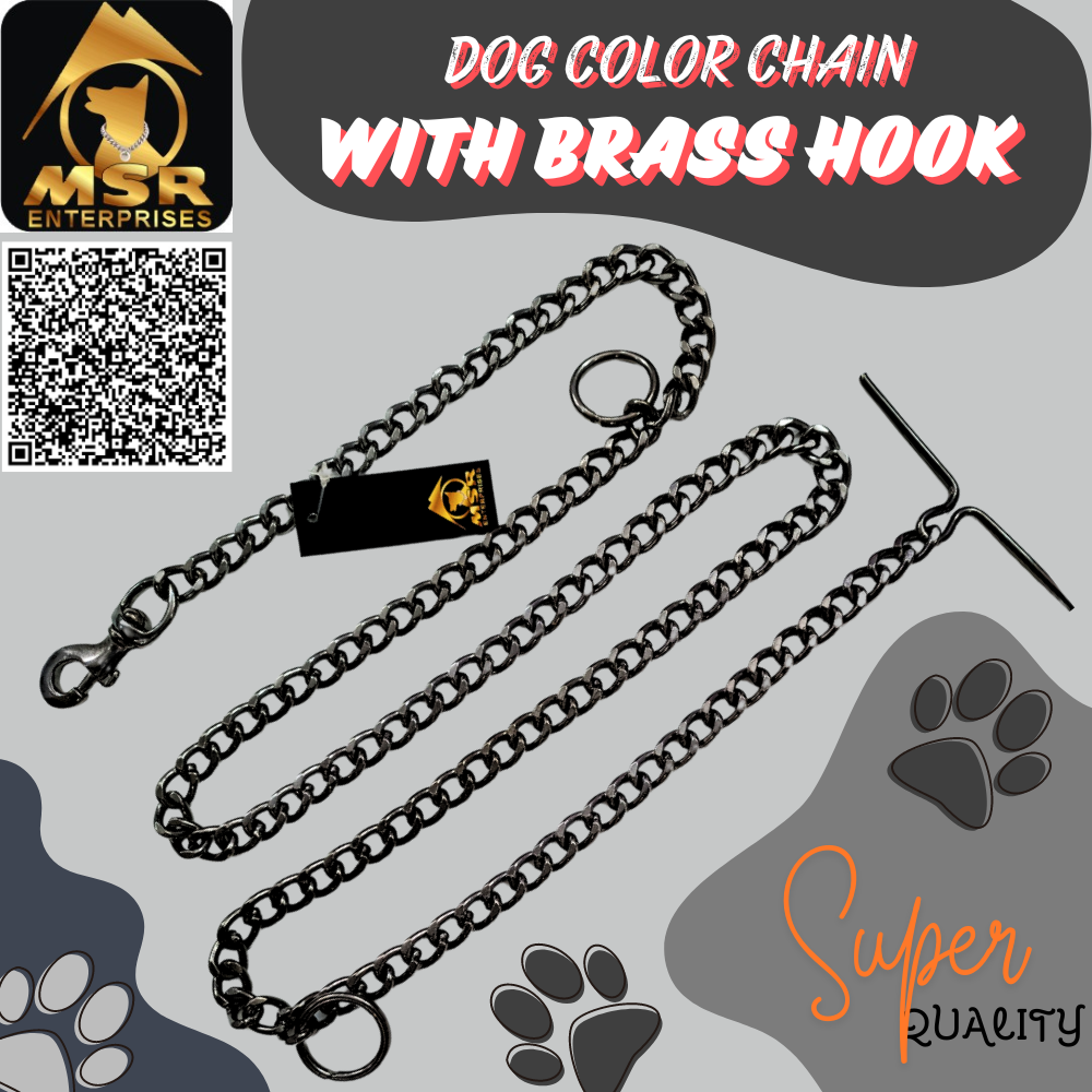 Black Blue Polish Grinded Twisted Iron Dog Chain With Brass Hook