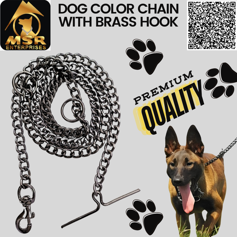 Black Blue Polish Grinded Twisted Iron Dog Chain With Brass Hook