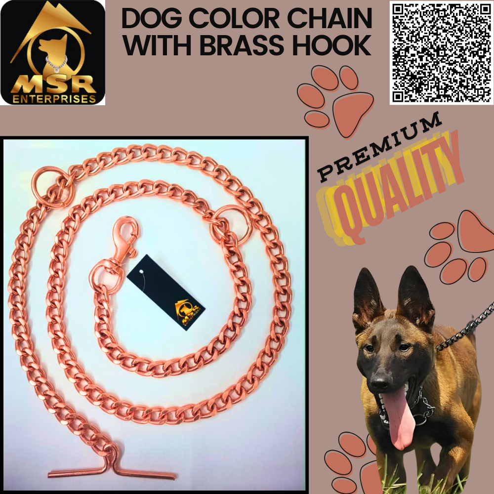 Rose Gold Polish Grinded Twisted Iron Dog Chain With Brass Hook