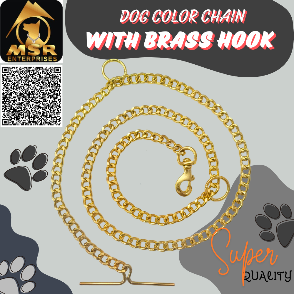 Yellow Gold Polish Grinded Twisted Iron Dog Chain With Brass Hook