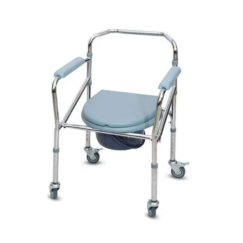 Relax India Invalid Height Adjustable Commode Chair with Wheels Metallic Finish