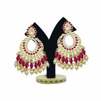 Bridal Bliss Kundan Earrings - Alloy, 10x5 Cm, Pink | Gold Plated, Intricate Kundan Work, Adjustable Size, Ideal For Weddings And Celebrations